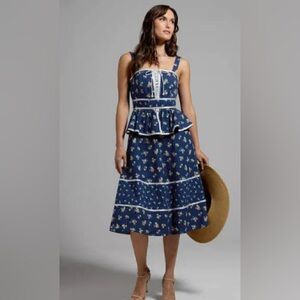 Gunne Sax for Modcloth Twirling Moments Floral Blue Peplum Dress